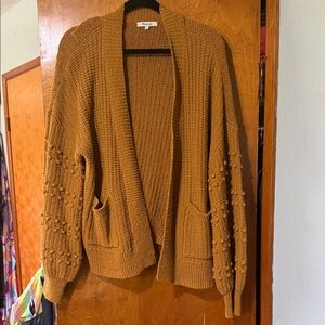 Madewell Mustard Textured-Popcorn Sleeve Open Cardigan